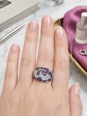 925 Sterling Silver Rhodolite Garnet Pavé Dome Ring